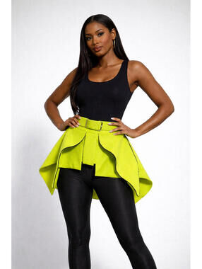 Julia Allert Lime Green Peplum Belt Skirt Size L Asymmetrical Designer Statement